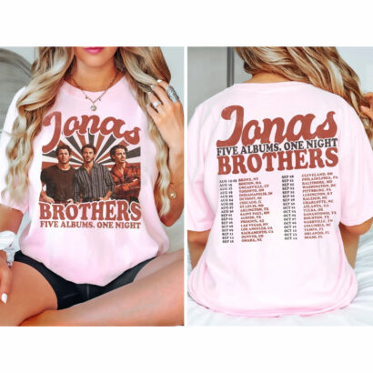 Jonas Brothers Double Sided Tshirt, Jonas Brothers Tour Shirt, Jonas Brothers Five Albums One Night TShirt