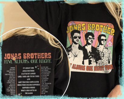 Retro Jonas Brothers 2 Sides Shirt, Nick Joe Kevin Jonas Tour Dates Tshirt, Retro Five Albums One Night Tour Shirt, Jonas Retro 90's