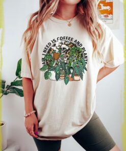 All I Need Is Coffee And Plants Shirt, Coffee Addict Plant Lover Shirt, Aesthetic Skeleton Shirt