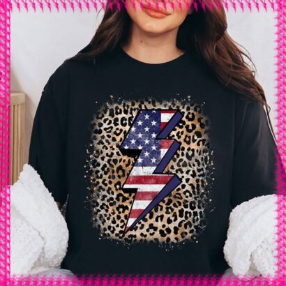 Lightning Bolt Leopard America Shirt, 4th Of July Shirt, Independence Day Shirt