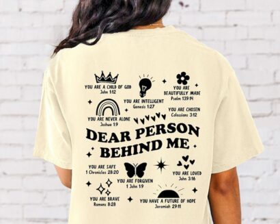 Dear Person Behind Me Bible Affirmations tee, Christian Self Love tee, Jesus Doodle shirt