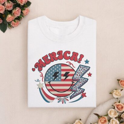 American Flag Smiley shirt, 4th of July shirt, American Smiley shirt