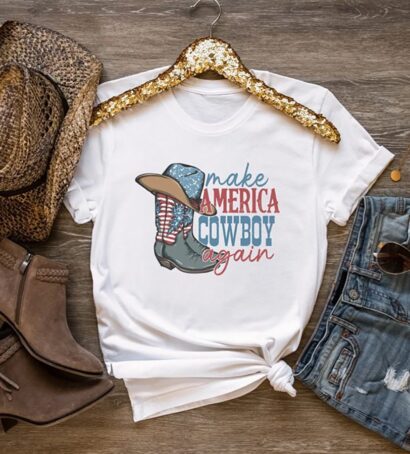 Make America Cowboy Again shirt, Western America Shirt, Retro Cowgirl Boots Shirt