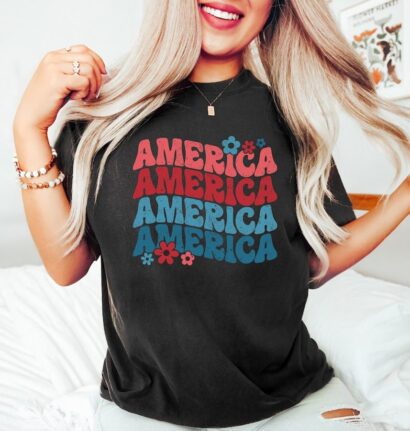 Retro Comfort America Shirt, Floral America Shirt, Groovy America Shirt