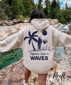 Happiness Comes In Waves Hoodie, Women's Aesthetic Sweatshirt, Vsco Hoodie, Retro Summer Tshirt