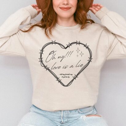 Love is a Lie Sweater, Gildan Pullover shirt, Barbed Wire Heart shirt