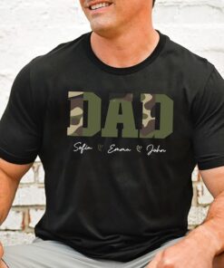 Custom Dad Shirt With Kids Names, Camo Print Personalized Father Shirt, Father's Day Shirt, Custom Kid's Names Papa Shirt