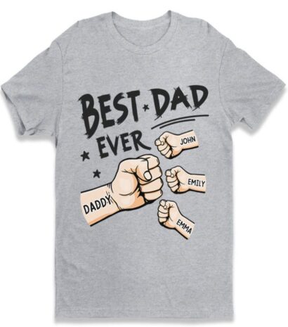 Personalized Father's Day Fist Bump Set T-Shirt, The Best Dad Ever Kids Daddy Fist Bump Shirt, Custom Name Shirt