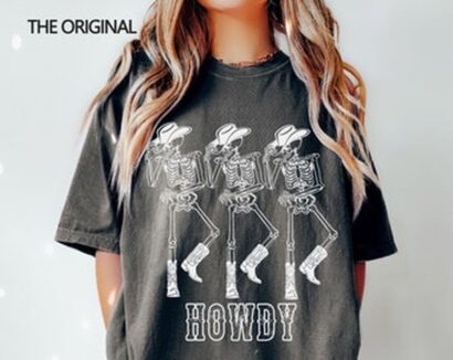 Howdy Cowboy Tee, Skeleton Cowboy Tee, Dancing Skeleton Tee, Boho Tee, Comfort Colors Tee