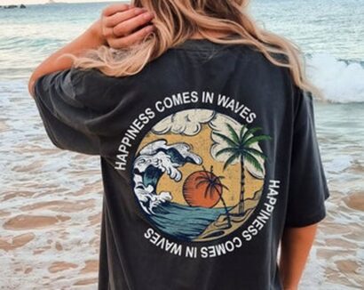 Happiness Comes in Waves Tee, Summer Graphic Tee, BeachT-shirt, Boho Tee, Comfort Colors Tee