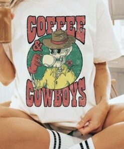 Coffee & Cowboy Tee, Comfort Colors Tee, Skeleton Cowboy Tee, Coffee Skeleton Tee, Cute Cowboy Tee, Skeleton Cowboy T-shirt