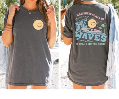 Happiness Comes In Waves Comfort Color Tees, Summer Shirt