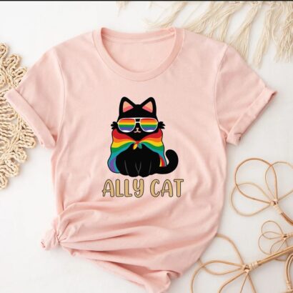 Pride Ally Cat Shirt, Retro Rainbow Colors Cat Ally Shirt, Cat Pride Shirt