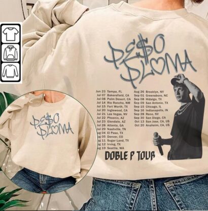 Peso Pluma Music Shirt, 2 Side Vintage tour Doble P Tour 2023 Sweatshirt, Doble P Tour 2023 shirt