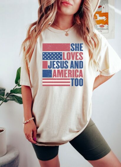 Comfort Colors She Loves Jesus And America Too Shirt, Jesus Lover America Shirt