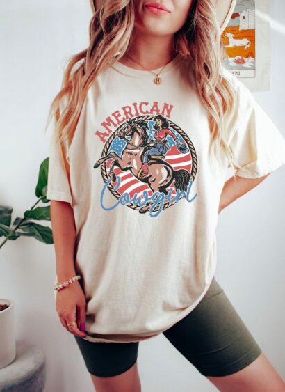 Comfort Colors Groovy American Cowgirl Shirt, Western Fourth of July Shirt