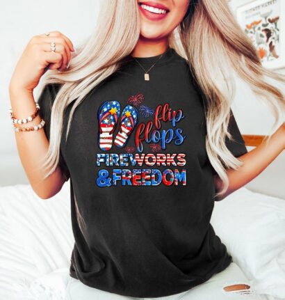 Comfort Colors Flip Flops Fireworks and Freedom, Funny 4th of July Shirt