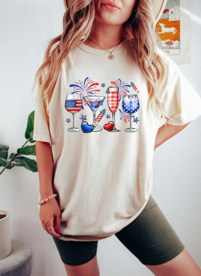 Comfort Colors 4th of July Glasses Shirt, 4th of July Drinking Shirt