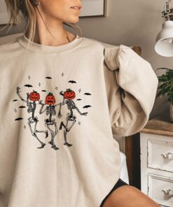 Dancing Skeleton Pumpkins sweatshirt, Funny Halloween sweatshirt, Fall Skeleton Sweatshirt