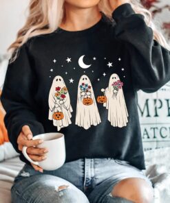 Floral Ghost Sweatshirt, Floral Ghost Shirt, Halloween Ghost Sweatshirt