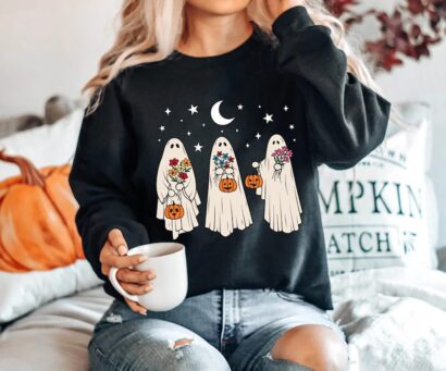 Floral Ghost Sweatshirt, Floral Ghost Shirt, Halloween Ghost Sweatshirt