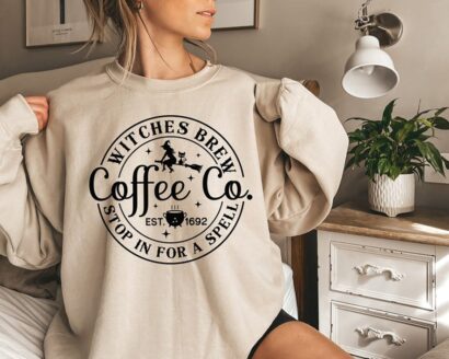 Witches Brew Sweatshirt,Halloween Sweatshirt,Funny Coffee Co Crewneck Sweatshirt