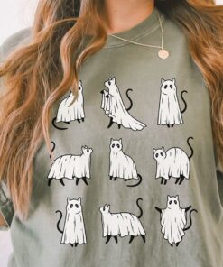 Halloween Shirt, Cat Shirt, Ghost Shirt, Comfort Colors shirt