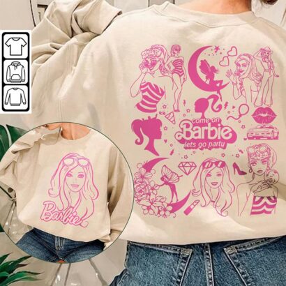 Barbie Movie Doodle Art Shirt, 2 Side Princess Barbies New Movies 2023