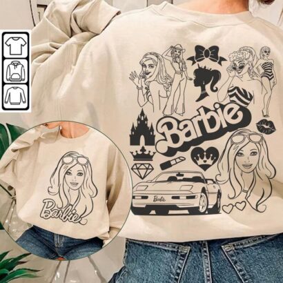 Barbie Movie Doodle Art Shirt, 2 Side Princess Barbies New Movies 2023