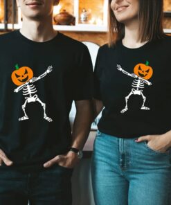 Halloween Dancing Skeleton Shirt, Pumpkin Shirt, Skeleton and Pumpkin Shirt for Halloween, Skeleton Dancers Shirt