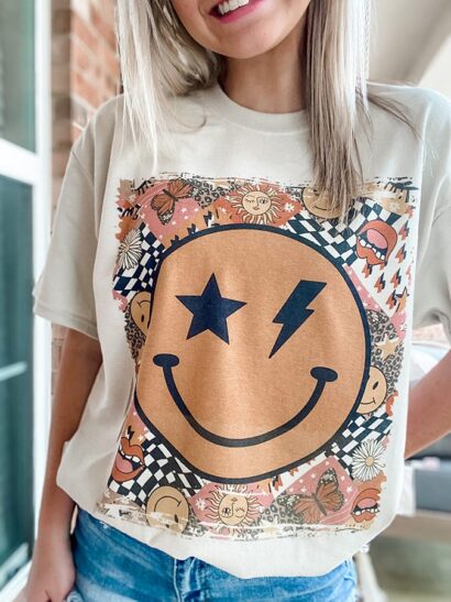 Smiley Graphic Tee, Comfort color shirt