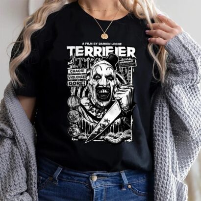 Terrifier Cover Clown Scary Horror Halloween Movie tshirt