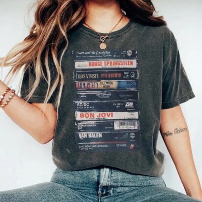 Rock Cassettes Tape Comfort Colors Printed T-Shirt, Rock Bands Shirt, Led Zeppelin Band T- Shirt