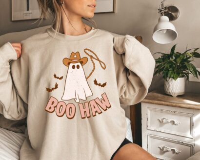 Boo Haw Western Halloween Sweatshirt, Spooky Halloween Mom Comfort Colors Shirt