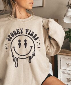 Spooky Vibes Smiley Face Halloween Sweatshirt, Spooky Mom Comfort Colors Shirt