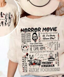 Vintage Halloween Horror Character 2-Sided Sweatshirt, Horror Character Quotes Hoodie, Horror Movie Shirt