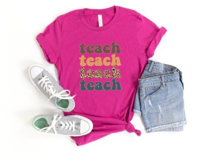 Retro Leopard Teach Shirt, Retro Teach Shirt, Teacher Leopard Shirts