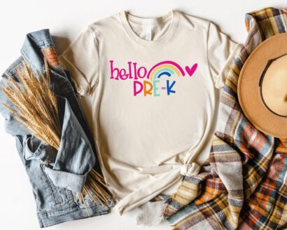 Hello Pre-K Colorful Rainbow Shirt, Hello Pre-k Shirt, Black To School Shirt