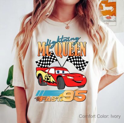 Retro Lightning Mcqueen Fast 95 Comfort Shirt, Cars Theme Birthday Shirt