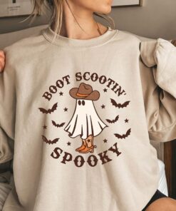 Boot Scootin Spooky Sweatshirt and Hoodie, Cowboy Ghost Shirt, Western Halloween Shirt