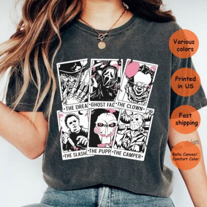 Horror Characters Tarot Card Comfort Colors Shirt/Halloween Horror Movie shirt/Ghost Face,The Clown,The Slasher shirt