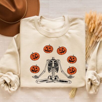 Pumpkin Halloween Sweatshirt, Skeleton Halloween Comfort color Shirt, Pumpkin Shirt