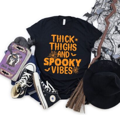 Thick Thighs Spooky Vibes Shirt,Funny Halloween Shirt