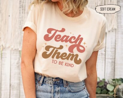 Retro Teacher Shirts, Teacher Them To Be Kind, Groovy Teacher Shirt