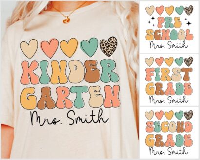 Personalized Teacher Name Shirts, Kindergarten Teacher Shirt, Groovy Teacher Shirt