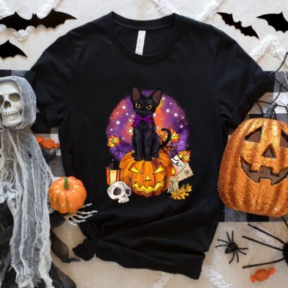 Halloween Black Cat Shirt, Halloween Shirt, Halloween Pumpkin Shirt, Cute Halloween Shirt