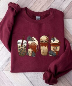 Halloween Coffee Sweatshirt, Spooky Coffee Sweatshirt, Halloween Skeleton Shirt