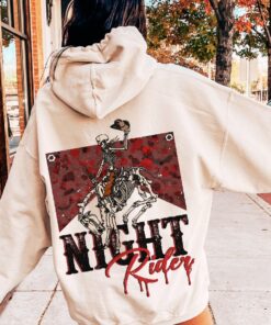Night Rider Halloween Sweatshirt , Skeleton Cowboy Shirt
