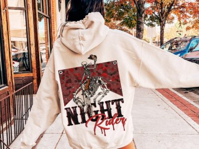 Night Rider Halloween Sweatshirt , Skeleton Cowboy Shirt