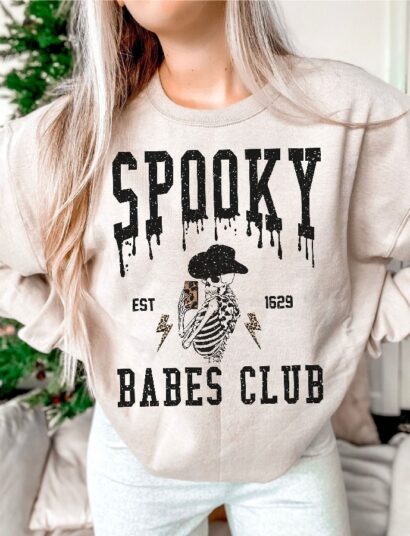 Spooky Babes Sweatshirt, Spooky Season Shirt, Skeleton Cowboy Shirt